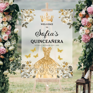 Señal Acrílica Bienvenida de cumpleaños de la princesa de oro Qui