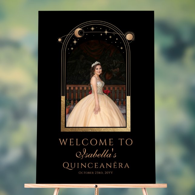 Señal Acrílica Bienvenida de cumpleaños de la Quinceañera de oro  (Neutral )