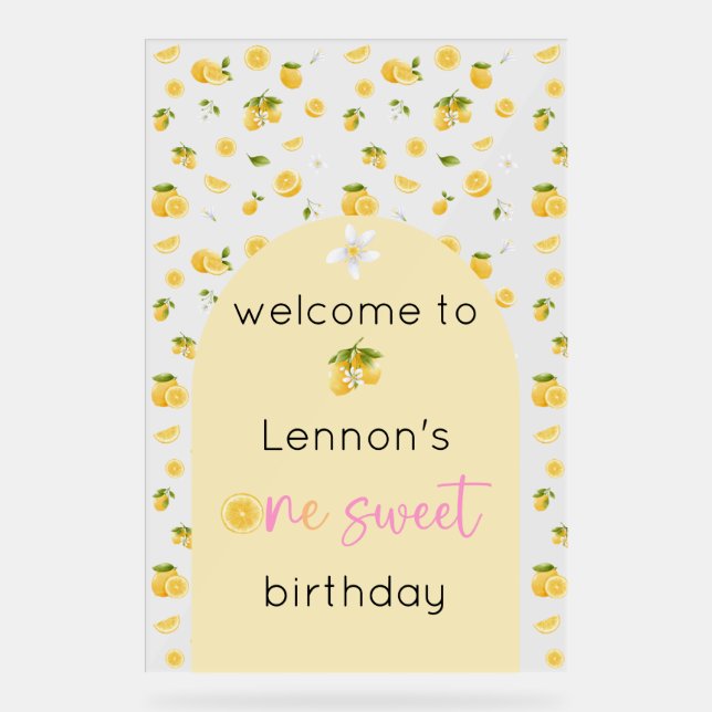 Señal Acrílica Bienvenida de cumpleaños de Lemon One Sweet (Anverso)