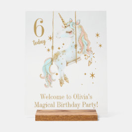 Señal Acrílica Bienvenida de cumpleaños de Unicornio y estrellas