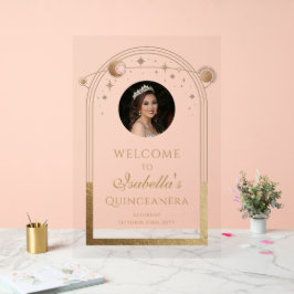 Señal Acrílica Bienvenida de cumpleaños Quinceañera azul celestia