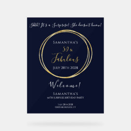 Señal Acrílica Bienvenida de cumpleaños sorpresa de Navy Gold 50