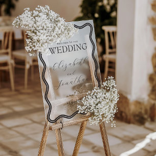 Señal Acrílica Bienvenida de la boda de marco ondulado negro