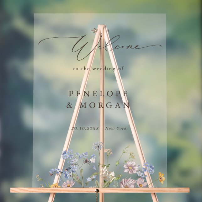 Señal Acrílica Bienvenida de la Boda del Jardín de la Flor Silves (Neutral )