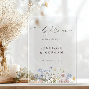 Señal Acrílica Bienvenida de la Boda del Jardín de la Flor Silves