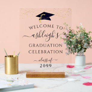 Señal Acrílica Bienvenida de la fiesta de graduación de oro negro