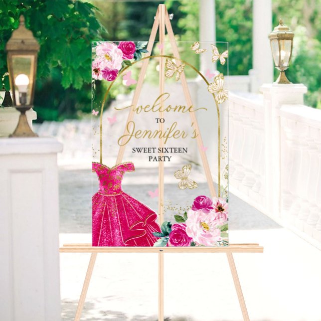 Señal Acrílica Bienvenida de la mariposa rosa caliente dulce 16 (Subido por el creador)