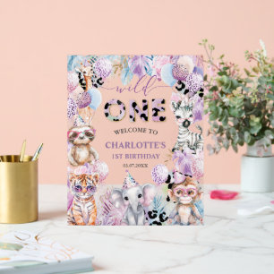 Señal Acrílica Bienvenida de primer cumpleaños al Safari animal s