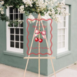 Señal Acrílica Bienvenida de primer cumpleaños de la Coquette Roj