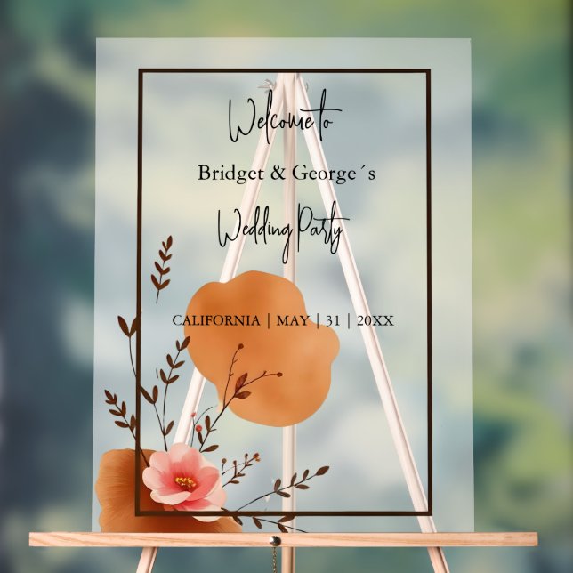 Señal Acrílica Bienvenida de un boda rústico de marco botánico ot (Neutral )