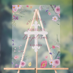 Señal Acrílica Bienvenida del bautismo de flores silvestres