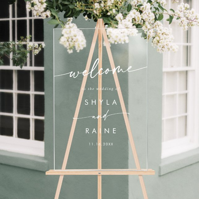 Señal Acrílica Bienvenida del Boda Boho Simple Moderno Blanco Cla (Boho Simple Modern White Clear Wedding Welcome Acrylic Sign)