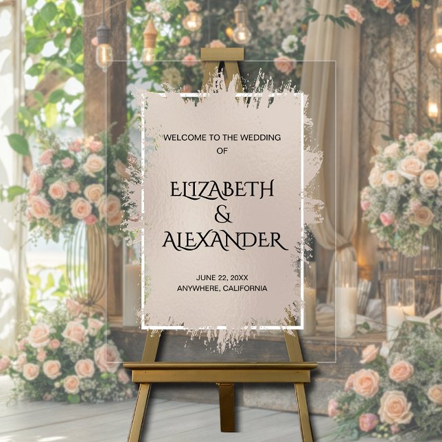 Señal Acrílica Bienvenida del Boda de moda Soft Taupe Splash (Chic soft taupe splash wedding welcome acrylic sign)