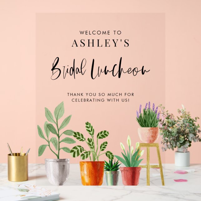 Señal Acrílica Bienvenida del Boho Potted Houseplant Nodal Lunche (Boda)