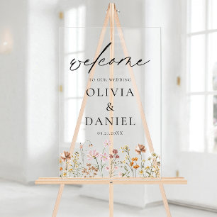 Señal Acrílica Bienvenida elegante a Boda de escritura moderna de