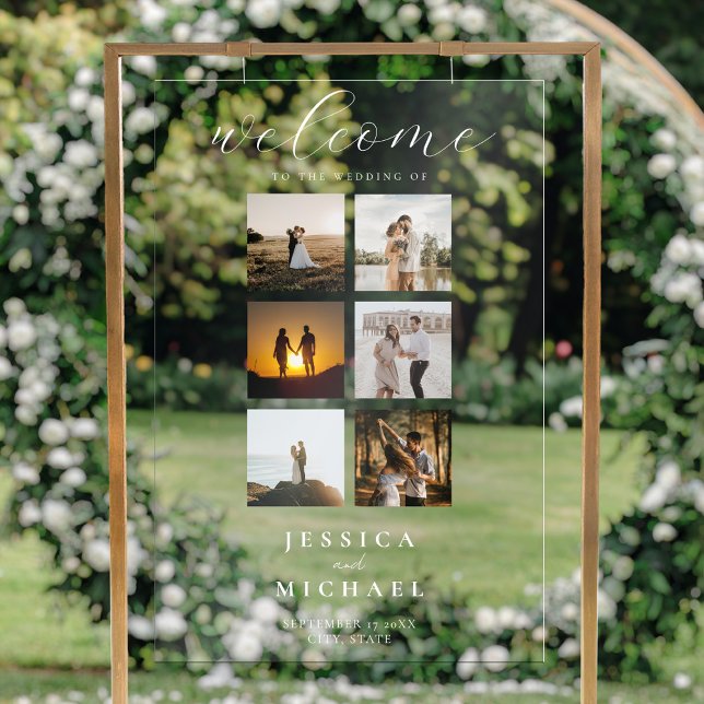 Señal Acrílica Bienvenida elegante de la boda del Collage de foto (Subido por el creador)