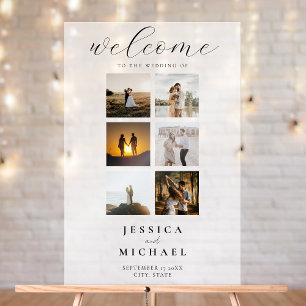Señal Acrílica Bienvenida elegante de la boda del Collage de foto
