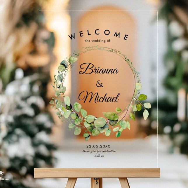 Señal Acrílica "Bienvenida" Elegante Eucalyptus Wreath (Subido por el creador)
