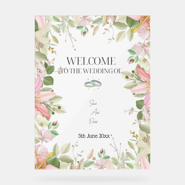Señal Acrílica Bienvenida elegante moderna a la boda (Anverso)