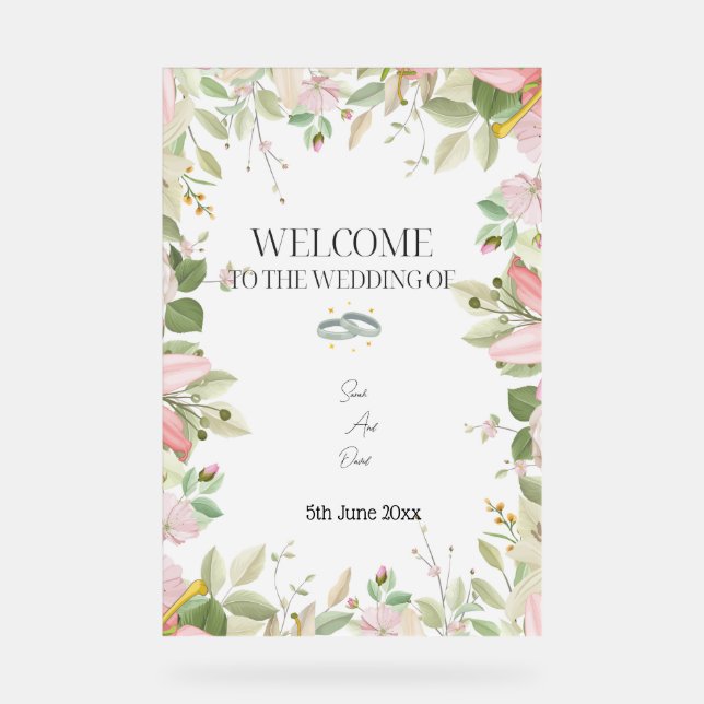 Señal Acrílica Bienvenida elegante moderna a la boda (Anverso)