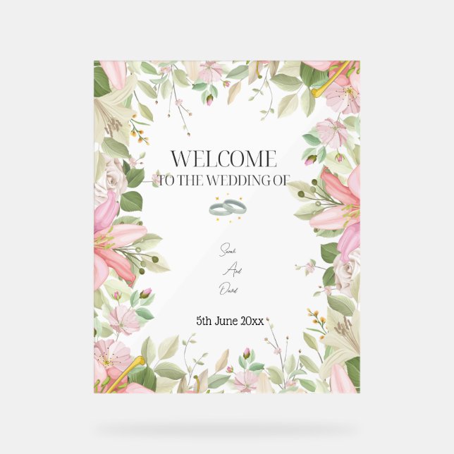 Señal Acrílica Bienvenida elegante moderna a la boda (Anverso)