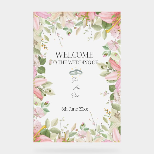 Señal Acrílica Bienvenida elegante moderna a la boda (Anverso)