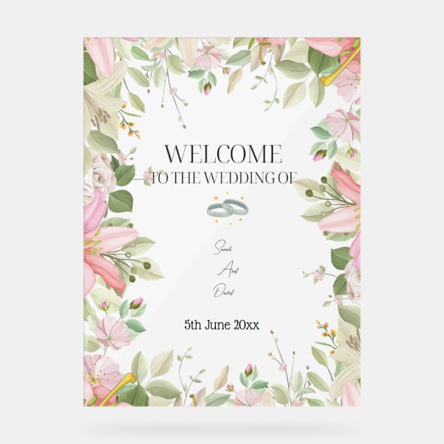 Señal Acrílica Bienvenida elegante moderna a la boda (Anverso)