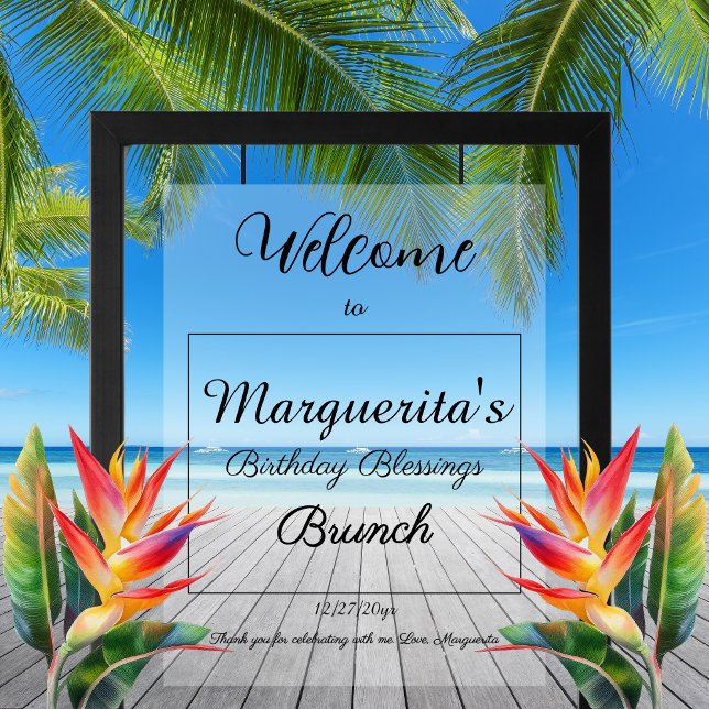 Señal Acrílica Bienvenida Fiesta de caligrafía de script mínimo d (Chic Elegant Script Birthday Party Brunch Welcome Acrylic Sign)