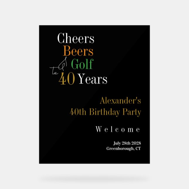 Señal Acrílica Bienvenida Fiesta de Cervezas de Golf en 40 Años (Anverso)