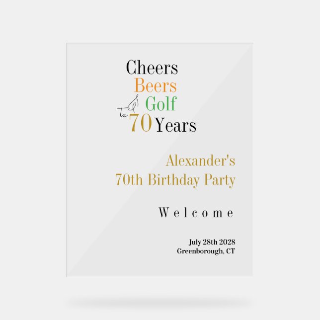 Señal Acrílica Bienvenida Fiesta de cervezas de los 70 cumpleaños (Anverso)