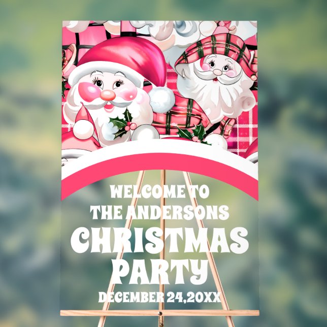 Señal Acrílica Bienvenida Fiesta de Navidades Retro Rosa Santa Cl (Neutral )