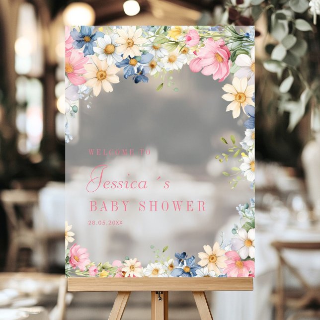 Señal Acrílica ¡Bienvenida! Flor silvestre, Baby Shower (Welcome! Wildflower, Baby Shower Acrylic Sign with your name and date.)
