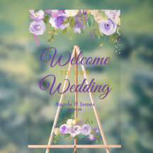 Bienvenida Floral Acuarela Dorada Púrpura Boda