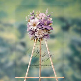 Señal Acrílica Bienvenida floral de boda en malva y oro