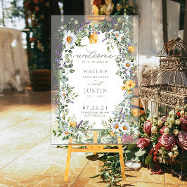 Señal Acrílica Bienvenida Floral de Flor Silvestre en la Boda Pri