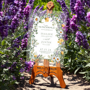 Señal Acrílica Bienvenida Floral de Flor Silvestre en la Boda Pri