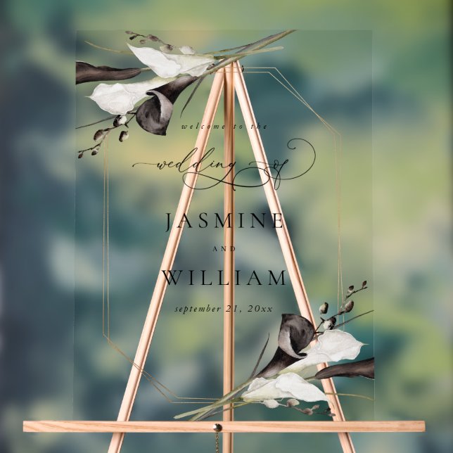 Señal Acrílica Bienvenida floral en blanco y negro 2 (Neutral )