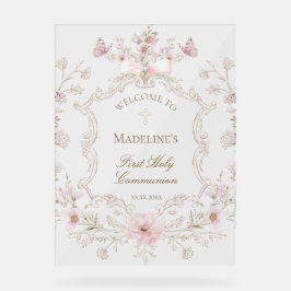 Señal Acrílica Bienvenida floral Primera Comunión