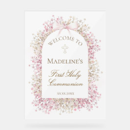 Señal Acrílica bienvenida floral primera comunión