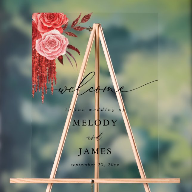 Señal Acrílica Bienvenida Floral Roja (Neutral )