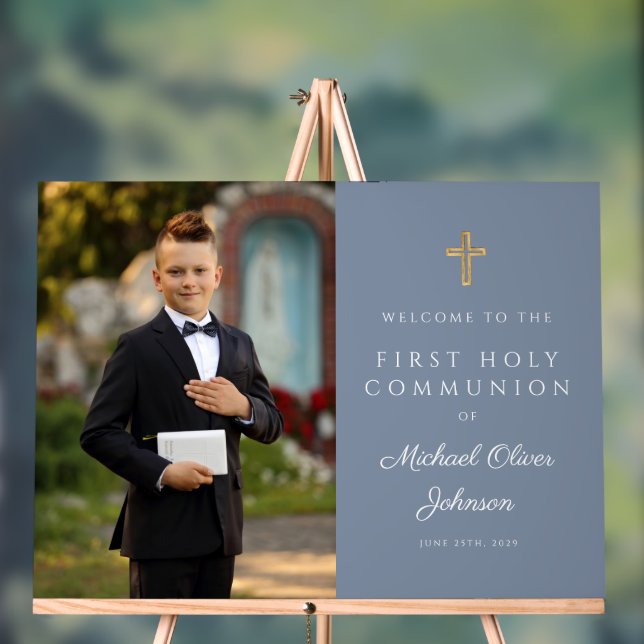 Señal Acrílica Bienvenida foto niño azul polvoriento Primera Comu (Neutral )