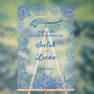 Señal Acrílica Bienvenida islámica floral azul mediterránea