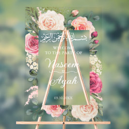 Señal Acrílica Bienvenida islámica floral rosa moderna