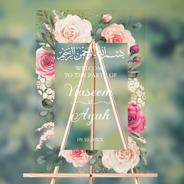 Señal Acrílica Bienvenida islámica floral rosa moderna (Neutral )