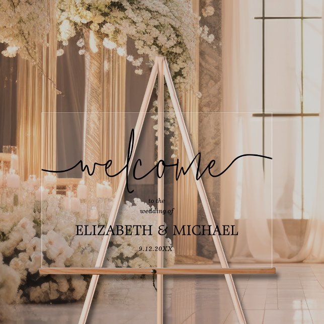 Señal Acrílica Bienvenida moderna de Boda mínimo (Modern minimal wedding welcome clear acrylic sign)