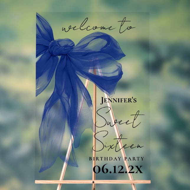 Señal Acrílica Bienvenida Navy Bow Coquette Script Sweet 16  (Neutral )