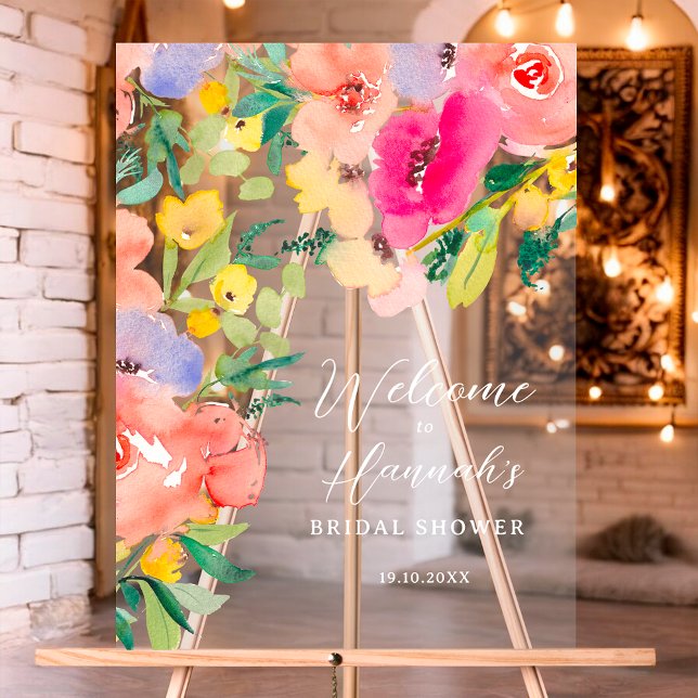 Señal Acrílica Bienvenida nupcial floral boho brillante y audaz (Bright bold boho garden floral bridal welcome acrylic sign)