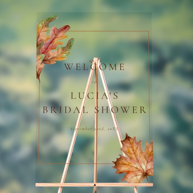 Señal Acrílica Bienvenida otoño de boda con hoja de arce acuarela (Neutral )