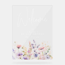 Señal Acrílica Bienvenida para ducha de novia con flores silvestr