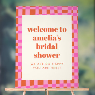 Señal Acrílica Bienvenida personalizada a la ducha de novia rosa 